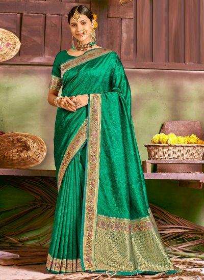 Glowing Green Silk Trendy Saree