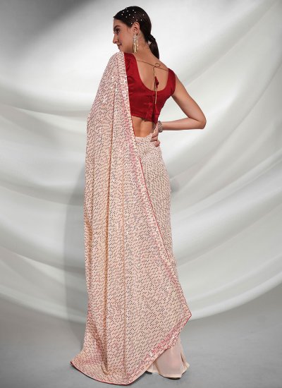 Glowing Off White Embroidered Designer Saree