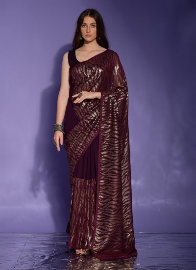 Glowing Purple Sequins Trendy Saree