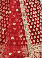 Glowing Red Embroidered Velvet Lehenga Choli