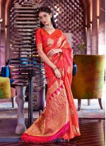 Glowing Satin Rose Pink Weaving Designer Traditional Saree