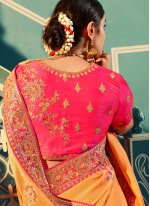 Glowing Silk Orange Embroidered Trendy Saree