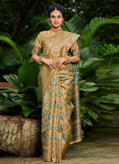 Gold and Green Silk Weaving Designer Traditional Saree