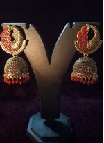 Gold and Red Oxidised Plating Mehndi Ear Rings