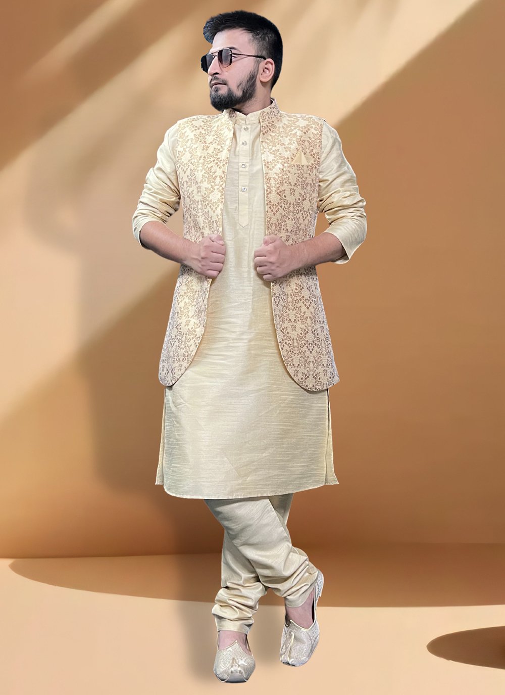 Fancy kurta pajama with jacket sale