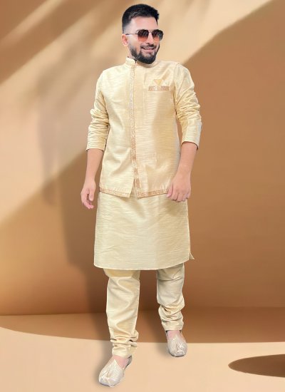 Gold Silk Lace Nehru Jackets