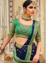Gorgonize Lace Fancy Fabric Green and Navy Blue Traditional Saree
