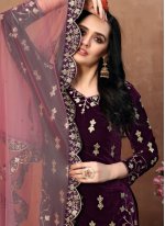 Gorgonize Purple Resham Velvet Designer Patila Salwar Suit