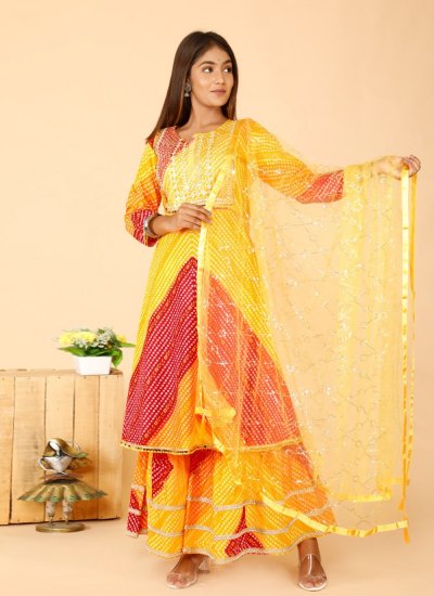 Gorgonize Red and Yellow Printed Readymade Salwar Suit