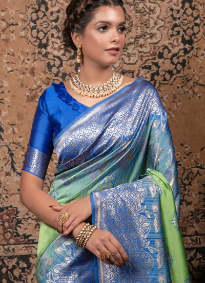 Graceful Banarasi Silk Weaving Blue and Green Saree
