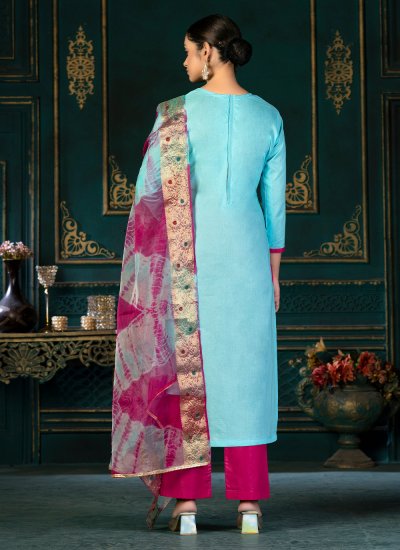 Graceful Cotton Designer Turquoise Palazzo Salwar Suit