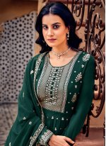 Graceful Embroidered Green Georgette Readymade Salwar Kameez