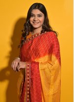 Graceful Embroidered Mustard Faux Chiffon Casual Saree