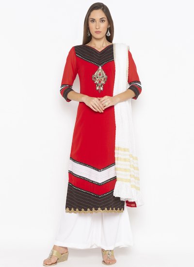 Graceful Embroidered Red Designer Palazzo Suit 