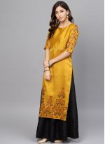 Graceful Mustard Printed Poly Silk Readymade Salwar Suit