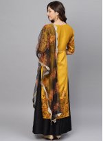 Graceful Mustard Printed Poly Silk Readymade Salwar Suit