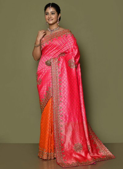 Graceful Orange and Pink Wedding Saree
