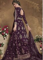 Graceful Purple Fancy Net Floor Length Anarkali Suit