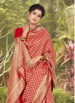 Graceful Zari Jacquard Silk Red Contemporary Saree