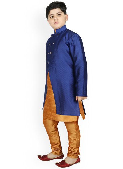 Grandiose Beige and Blue Fancy Work Dupion Silk Jacket Style
