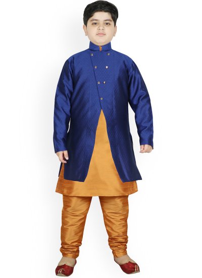 Grandiose Beige and Blue Fancy Work Dupion Silk Jacket Style
