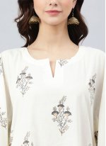 Grandiose Cotton Floral Print Off White Salwar Kameez