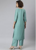 Grandiose Poly Silk Plain Turquoise Trendy Salwar Suit