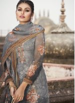 Grandiose Printed Grey Faux Georgette Designer Pakistani Suit