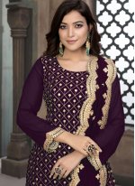 Grandiose Purple Embroidered Designer Pakistani Suit