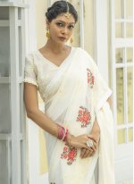 Gratifying Embroidered Silk Off White Designer Traditional Saree