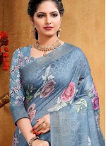 Gratifying Linen Multi Colour Floral Print Traditional Saree