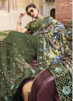 Gratifying Net Embroidered Trendy Saree