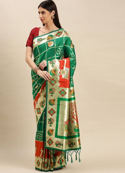 Gratifying Weaving Mehndi Traditional Designer Saree