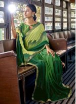 Green Abstract Print Shaded Saree