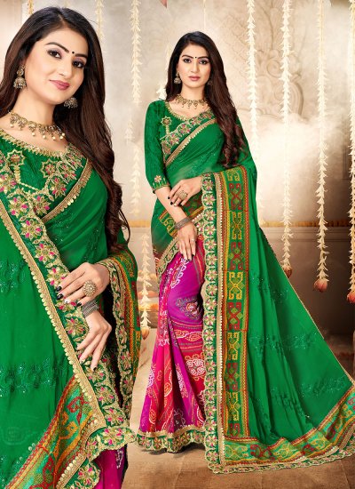 Satin Georgette Half N Half Saree in Mumbai at best price by Meena Print  Pvt Ltd - Justdial