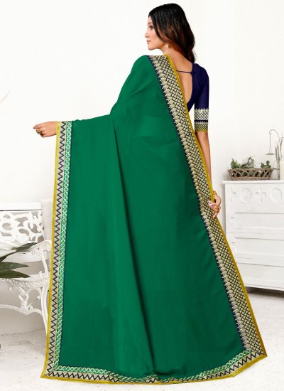 Green and Navy Blue Georgette Trendy Saree