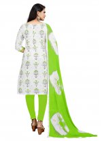 Green and Off White Cotton Festival Churidar Suit