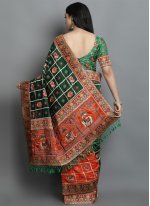 Green and Orange Mehndi Silk Designer Traditional Saree