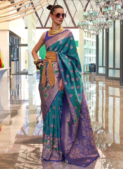 Green and Purple Color Trendy Saree
