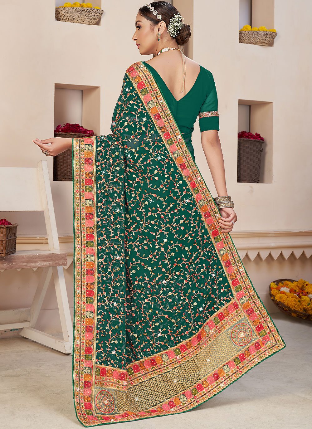 Rama Color Green and Rama Color Saree
