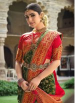 Green and Red Satin Silk Weaving Trendy Saree