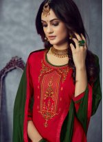 Green and Red Silk Embroidered Designer Long Lehenga Choli