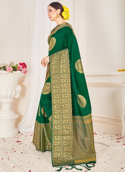 Green Art Banarasi Silk Festival Traditional Saree