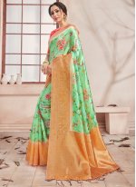 Green Art Banarasi Silk Printed Saree
