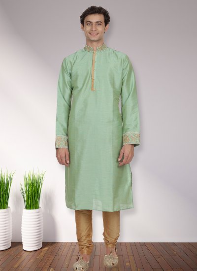 Green Art Dupion Silk Sangeet Kurta Pyjama