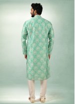 Green Art Silk Printed Kurta Pyjama