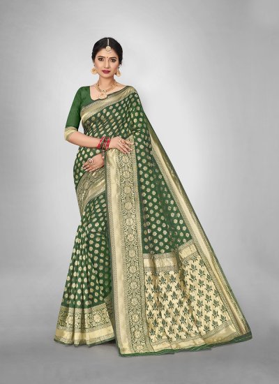 Green Art Silk Weaving Trendy Saree