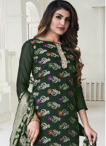 Green Banarasi Jacquard Weaving Salwar Suit