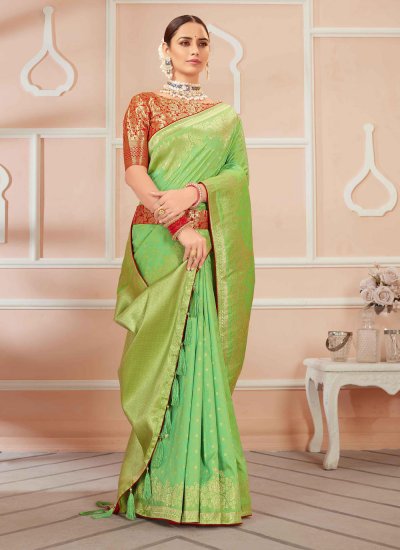 Green Banarasi Silk Contemporary Saree
