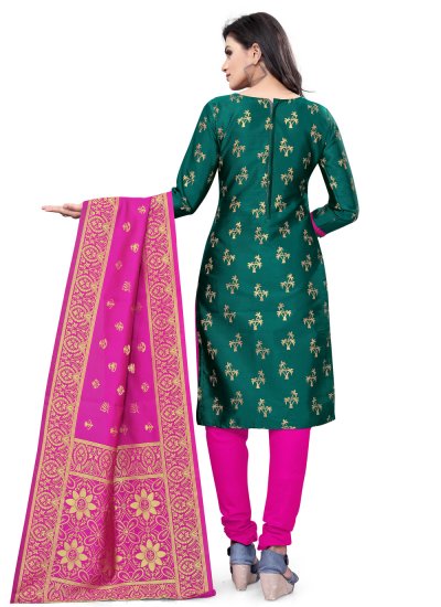 Green Banarasi Silk Weaving Churidar Salwar Suit